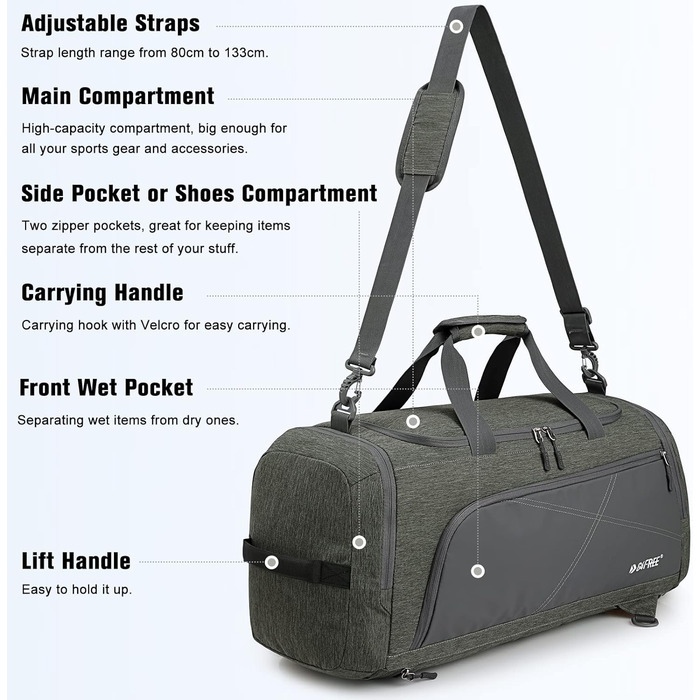 Спортивна сумка G4Free з відділенням для взуття та мокрого одягу (60 л)