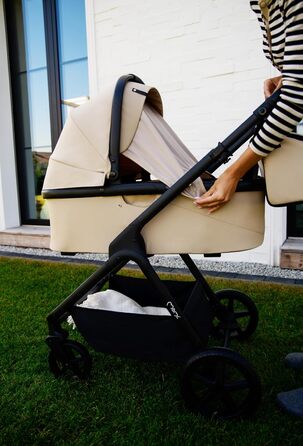 Дитяча коляска MoMi GISELLE 2 в 1 комбінована, сіра, з функцією візка, 5-точкова система безпеки, від народження до 22 кг, з корзиною для покупок, матрацом, дощовиком та пеленатором