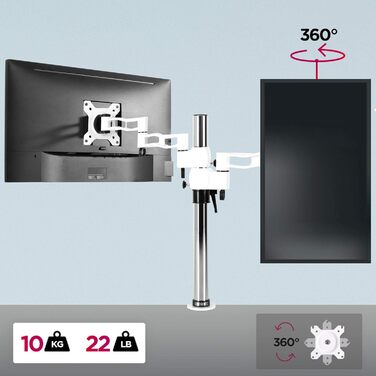 Підставка для двох моніторів Duronic DM35V2X1 | Регульована, гнучка, VESA 75/100 | Для офісу та дому