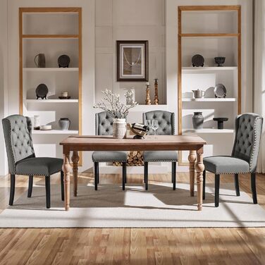 Набір кухонних стільців Yaheetech з крилатою спинкою, м'який стілець для їдальні, витримує до 140 кг, сірий (4, світло-сірий)