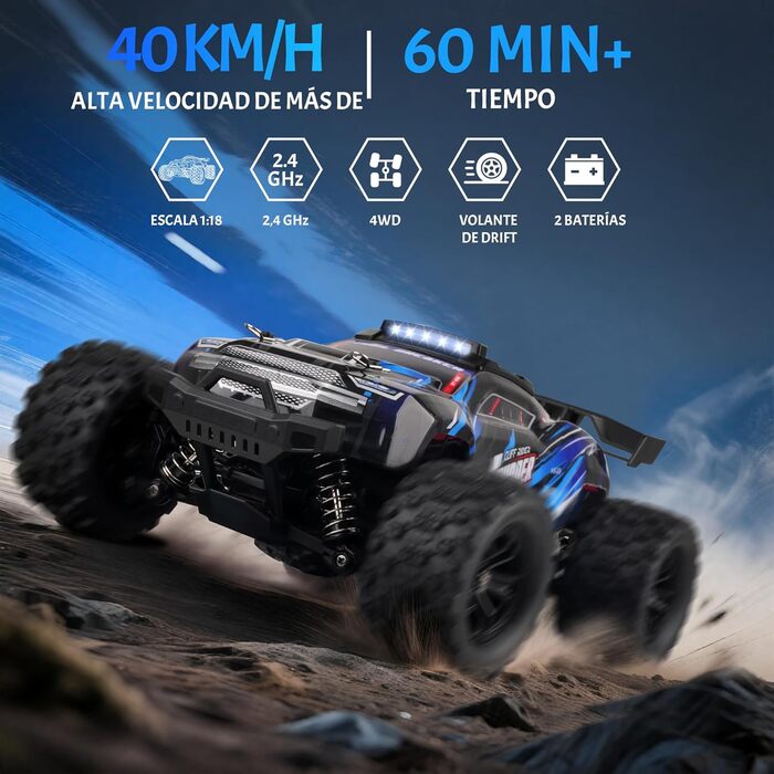 Радіокерований позашляховик 1:18 4WD, 40 км/год, 2.4 GHz, синій - для дітей та дорослих, з двома акумуляторами