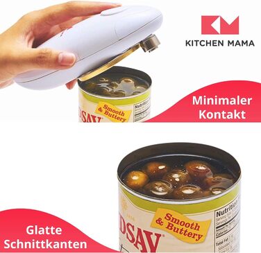 Електричний відкривач банок Kitchen Mama 2.0: автоматичний, бездротовий, з гладкою кромкою, безпечний для харчових продуктів
