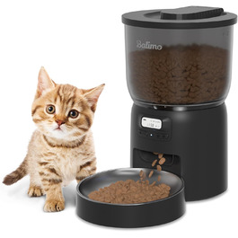 Автоматична годівниця для котів Balimo Dick 3L, автоматичний корм для котів і собак із зерновою мискою з нержавіючої сталі та програмованим таймером, 1-6 прийомів їжі на день (чорний)