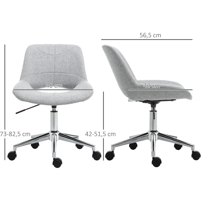 Офісне крісло HOMCOM з регулюванням висоти, комп'ютерне крісло з металевим каркасом, сірий колір, до 110 кг, 49 x 56,5 x 73-82,5 см
