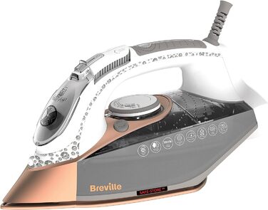 Парова праска Breville DiamondXpress 2800 Вт Різноспрямована алмазно-керамічна підошва Великий резервуар для води 400 мл Біле та рожеве золото VIN420X