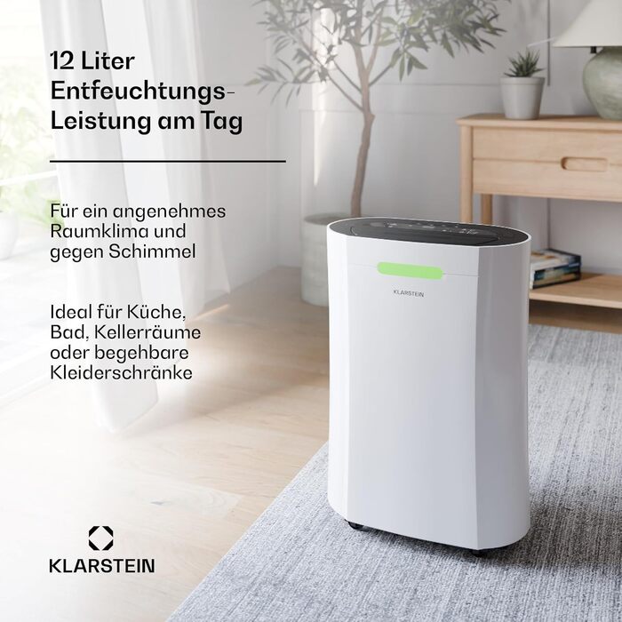 Klarstein AeroDry Smart 12l: Електричний осушувач повітря 12 л/день, WiFi, керування через додаток, білий