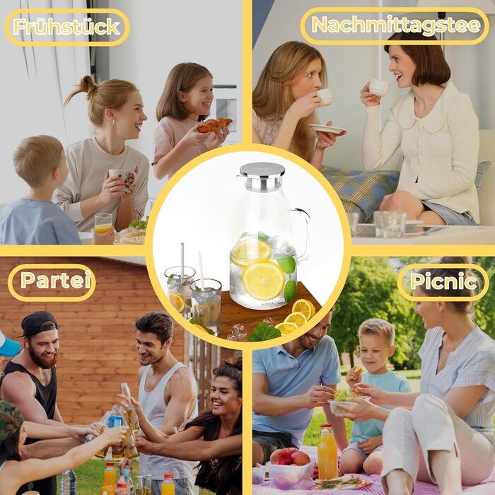 Скляна карафа SUSTEAS 3.0 л з кришкою для напоїв: води, соку, кави, чаю та вина