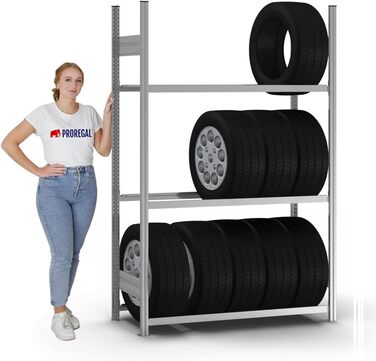 Регулятор для шин PROREGAL | Базовий стелаж | 200x100x40 см | 3 полиці | Максимальне навантаження 150 кг | Оцинкований | Стійка для шин у гараж | Базовий стелаж 200x130x40 см