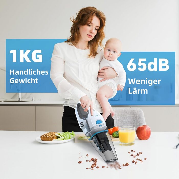 Акумуляторний ручний пилосос PowerClean 2300 для сухого та вологого прибирання з зарядним пристроєм та мийним HEPA-фільтром, безмішковий