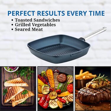 Сковорода-гриль Westinghouse PERFORMANCE SERIES 28 см з нержавіючої сталі, підходить для індукції, грилю та всіх типів плит, з антипригарним покриттям, для духовки та миття в посудомийній машині, алюміній, блакитний