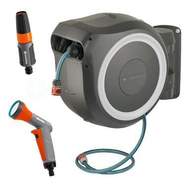 Шланг садовий Gardena RollUp M 20 м: гнучкий, з тримачем для стіни, з розпилювачем та шлангом 20 м (18612-20)