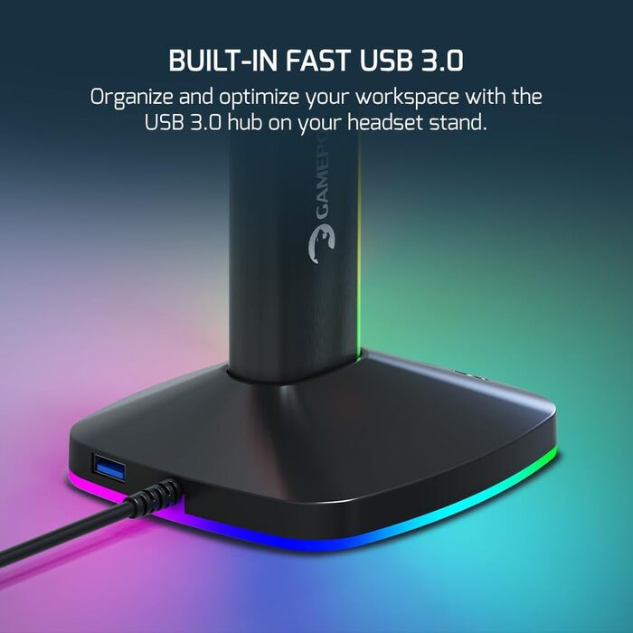 Тримач для гарнітури GAMEPOWER Eliterack RGB, концентратор USB 3.0, алюміній, кабель 1,5 м, чорний