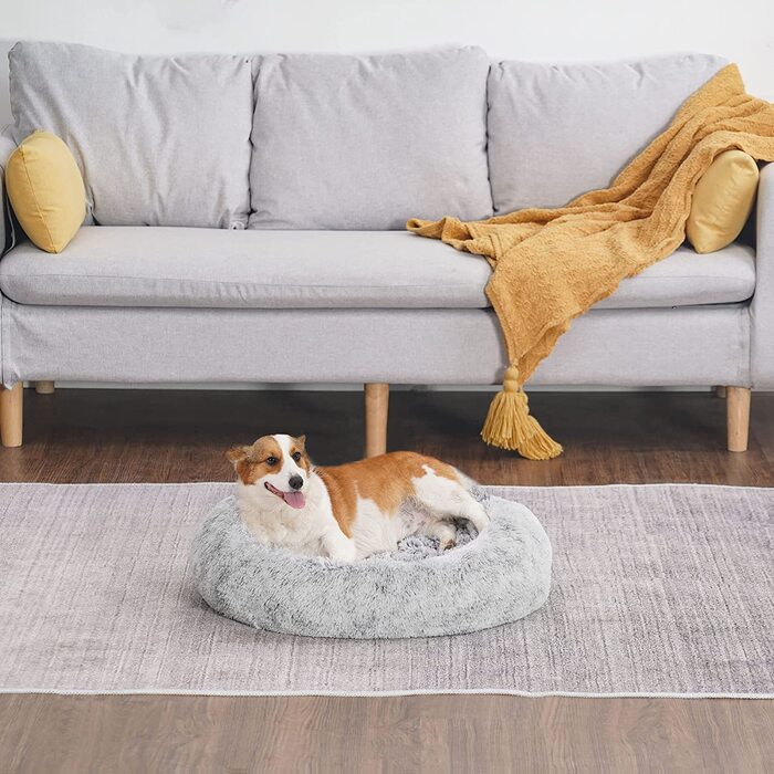 Ортопедичне ліжко для собак hmtope кругла подушка для собак Диван для собак ліжко для кішок зручна корзина для пончиків миється, діаметр 70 см, світло-сірий М (70 70 20 см)