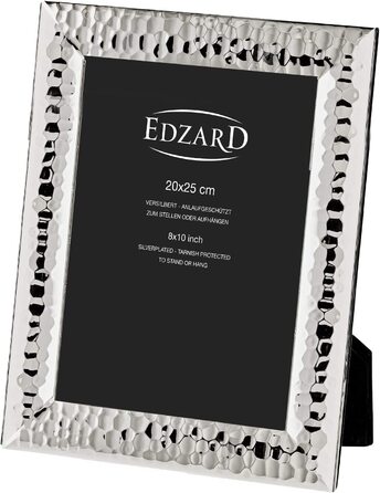Фоторамка EDZARD Фоторамка Gubbio для фото 13 x 18 см, покрита дорогоцінним сріблом, з захистом від потьмяніння, з оксамитовою спинкою, з 2 вішалками, фоторамка для розміщення і підвішування (для фото 20 x 25 см, з 2 вішалками)