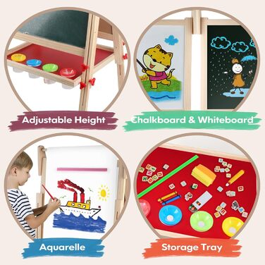 Дитяча дошка-мольберт Kramow з двома сторонами та магнітною поверхнею. Ідеальний подарунок для творчості та навчання дітей від 3 років