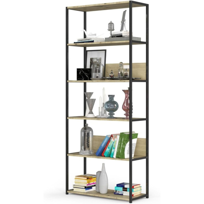 Стелаж AKORD з 6 полицями, 50 см, індустріальний стиль | Дерево/Метал | 192 x 80 x 32 см