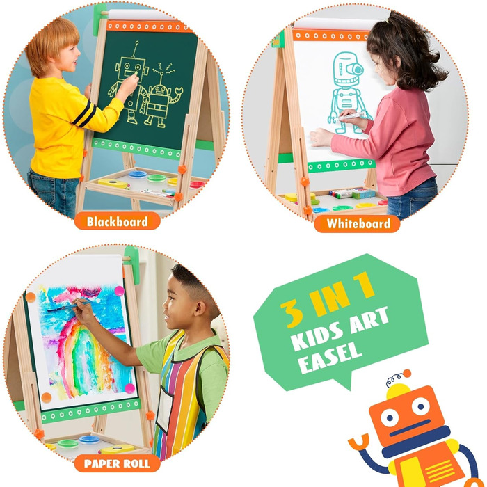 Дерев'яна мольберт Kinder Tafel з паперовою рулонкою, регульована висота, зелений колір