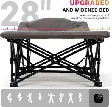 Розкладне польове ліжко OVERMONT з матрацом для кемпінгу та відпочинку, 190x70x40 см, витримує до 250 кг, тканина Оксфорд, з кишенею та сумкою для транспортування (Сірий)