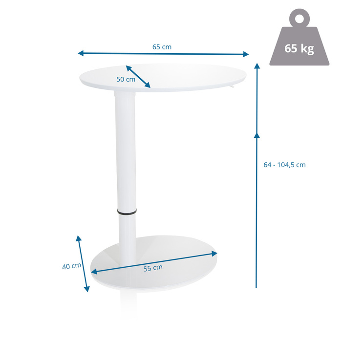 Столик приставний STAND III, овальний, білий, 65 x 50 см, hjh OFFICE