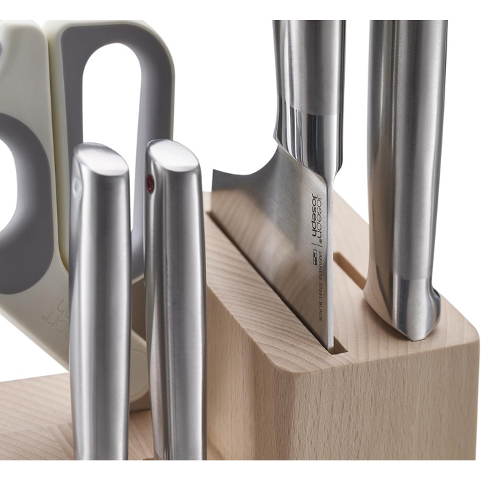 Набір ножів Fusion Joseph Joseph 5 предметів: кухонний ніж, ніж для м'яса, ножиці, дерев'яний блок для ножів