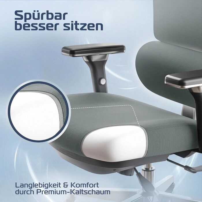 Ергономічне крісло BrightSeat Bürostuhl – регульоване офісне крісло для дому та офісу | Комп'ютерне крісло, ігрове крісло | BrightSeat (Антрацит)