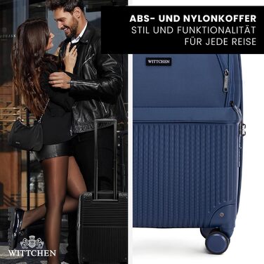 Набір валізWITTCHEN AXIS 3 шт. | Ручна та велика валіза | Гібрид ABS Nylon з TSA замком, телескопічною ручкою та 360° колесами | (Темно-синій, 55 x 37 x 21,5 см)