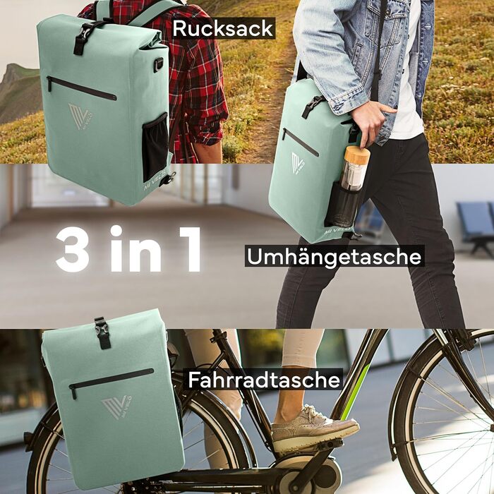 Для багажника - Сумка для багажу 3-в1 Рюкзак-рюкзак через плече - 100 водонепроникна та не містить ПВХ - зі знімною сумкою для ноутбука (Mint)