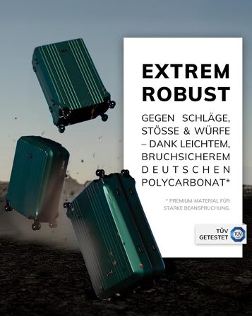 Набір валіз FERGÉ 3 шт. з жорстким корпусом, TSA-замок, Канни. Валіза-тролей, набір (ручна поклажа, L, XL). 3 шт. валізи з жорсткого корпусу, роликові валізи, 4 м'яких коліщатка - дуже міцний валіза з полікарбонату. Набір смарагдової серії