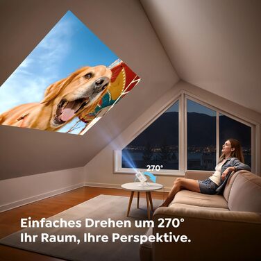 Портативний проєктор Mini Beamer 4K з підтримкою Android 13, WiFi 6, Bluetooth 5.4 та обертанням 270°. Підходить для домашнього кінотеатру, використання на вулиці та підключення до HDMI, Android, iOS, PC, USB. Автоматична корекція трапеції. Білий колір.