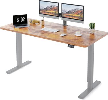 Регульований стіл MAIDeSITe 160 x 80 см з електроприводом та LED-підсвіткою (S1 Pro) сірий + вінтажний коричневий