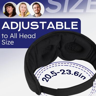 Маска для сну з навушниками Bluetooth 3D LC-Dolida для жінок та чоловіків, повна світлоізоляція, комфорт протягом усієї ночі, м'які навушники для сну під час подорожей, чорний колір