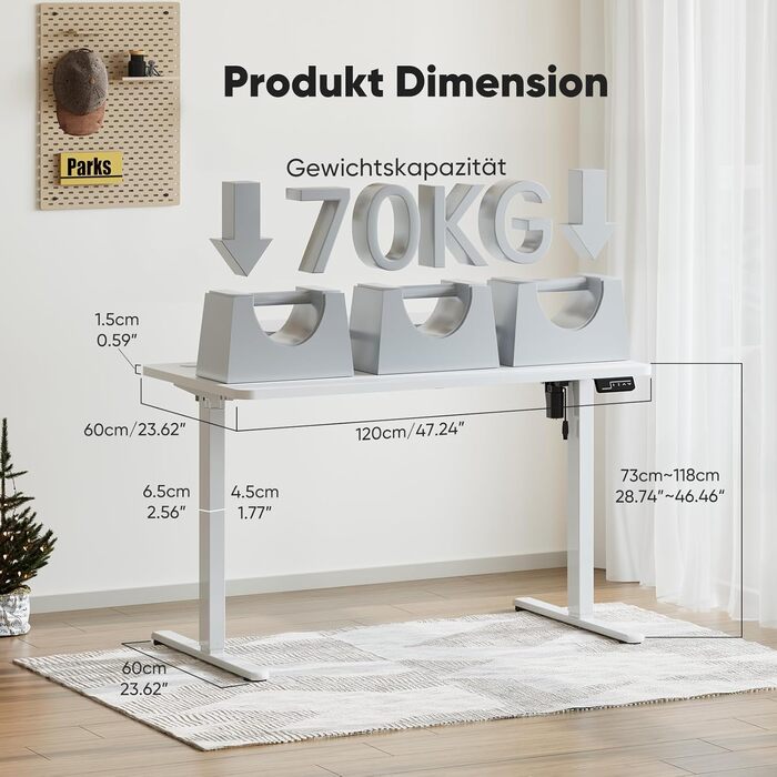 Регульований стіл Sweetcrispy з підставкою для монітора, електричний, ергономічний, стоячи/сидячи, комп'ютерний, vintage, білий, 120 x 60 см