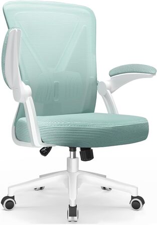 Офісне крісло Hinode з підйомними підлокітниками та функцією гойдання, 360° обертання, регульована висота, ергономічне крісло для дому та офісу з дихаючою сіткою, до 150 кг (Блакитно-зелений, Стиль 1)