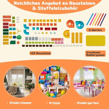 Набір DREAMADE 6-в-1 для дітей: стіл, стілець, дошка для малювання/конструктор, стіл з місцем для зберігання та 102 деталі. Для дітей від 3 років (Модель 1)