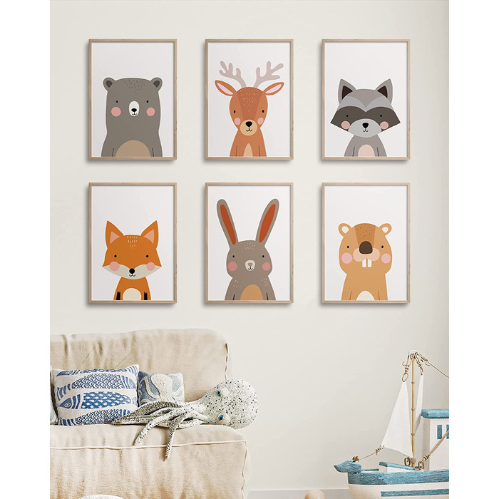 Набір з 6 постерів для дитячої кімнати Hambient: декор для хлопчика та дівчинки, принти для дитячої, декоративні картинки