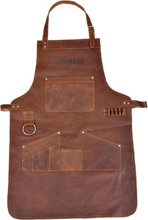 Чоловічий фартух з натуральної шкіри преміум-якості, ручної роботи | Фартух для гриля, барбекю та приготування їжі з кишенями | Регульовані ремені | Вінтажний коричневий
