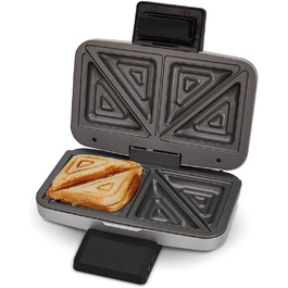 Бутербродниця Cloer 6269 XXL, 1800 Вт, для 4 сендвічів, американські тости, начинка XXL, оптична готовність, (срібло, 2 сендвічі розміру XXL, розділені по діагоналі, одинарні)