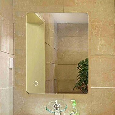 LED-дзеркало для ванної кімнати на стіну з сенсорним вимикачем, без ртуті, 4 мм, холодне біле світло (50 x 70 см)