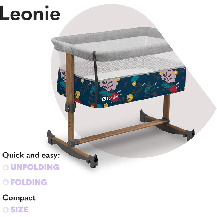 Дитяче ліжко Lionelo Leonie Plus 3 в 1 (колиска, ліжко-приліжко, гойдалка) блакитне, до 9 кг, з кошиком