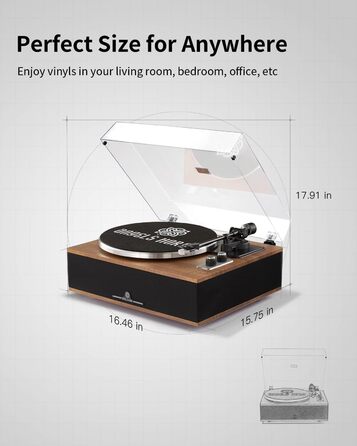 Вініловий програвач ANGELS HORN з Bluetooth, HiFi динаміками, вбудованим фонокоректором, підтримкою 33/45 об/хв та головкою AT-3600L
