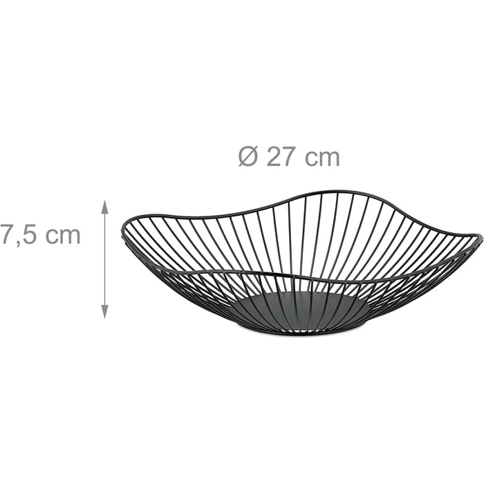 Металевий кошик для фруктів Relaxdays, плоский, 7,5 х 27 см, дротяний, сучасний, чорний