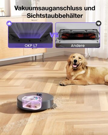 Робот-пилосос OKP L7G 3-в-1 з функцією миття, 6000Pa, LiDAR, 150 хв, WiFi, Alexa, для тварин, килимів, твердих підлог, сірий