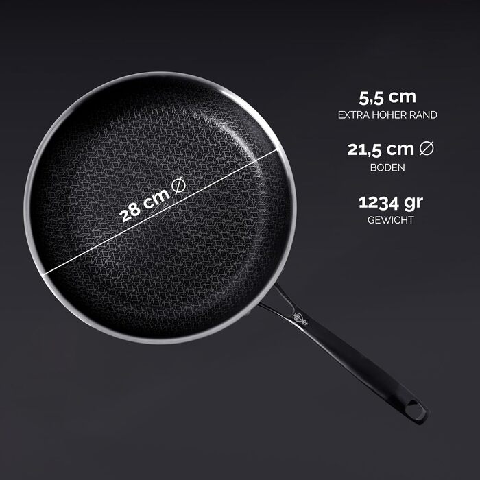 Сковорода NYORD з антипригарним покриттям, нержавіюча сталь, 24/28 см, з кришкою, для індукції, газу та кераміки