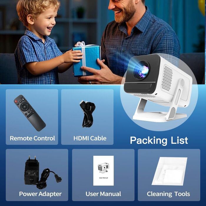 Портативний проєктор LYNCAST HY300 Pro з Wi-Fi, Bluetooth та Android 11. Підтримка 1080P/4K, поворотний на 180°, для домашнього кінотеатру та використання на відкритому повітрі (VisualCube 300 White)