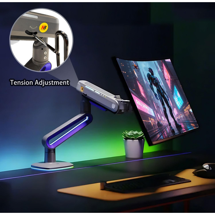 Кріплення для монітора NB Ergonomic RGB, сумісне з моніторами 32-60 дюймів, вантажопідйомність до 20 кг, VESA 75/100 мм (фіолетовий)
