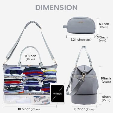 Спортивна сумка LOVEVOOK для подорожей, жіноча дорожня сумка Weekender з косметичкою, відділенням для взуття та мокрих речей, водонепроникна, 37L, сіра