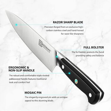 Набір кухонних ножів Keemake 8 предметів з бруском: кухонні ножі, ніж для хліба, ніж для м'яса. Набір ножів для кухні, 8 шт.