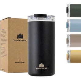 Термокружка Groenenberg 473 мл | Зберігає тепло до 4 годин | З екологічного нержавіючого сталі (Чорний)