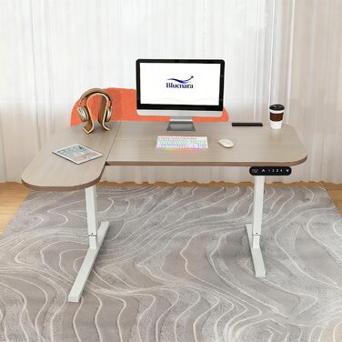 Електричний кутовий стіл з регулюванням висоти 150см, L-подібний, з 4-ма пам'ятями, з'єднувальною пластиною, для дому та офісу (150x68см, світло-коричневий-помаранчевий)