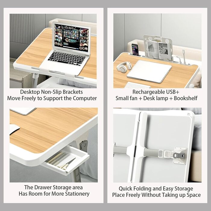 Зручний столик-підставка для ноутбука в ліжко з USB-зарядкою та ящиком для зберігання (жовтий)